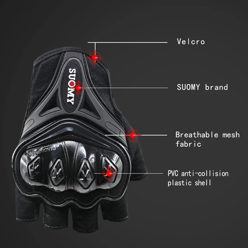 SUOMY Cycling Half-Finger Motorcycle Men's Gloves Summer Racing Riding Anti-Fall Breathable Mesh Sport Shockproof Women M/ L/ XL enlarge