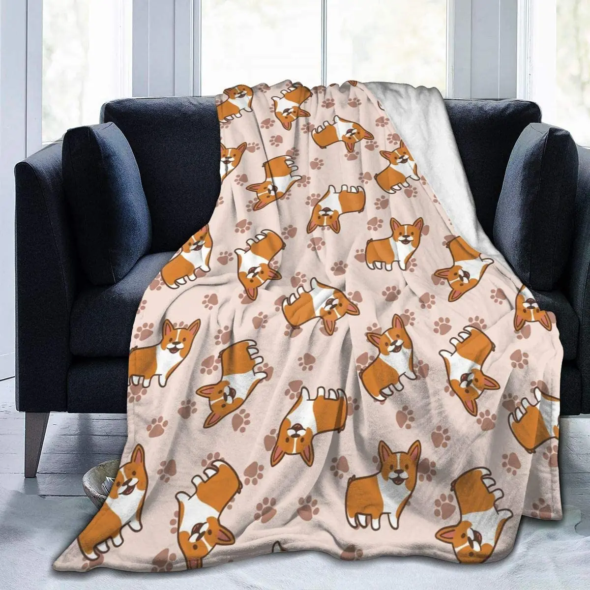 

Фланелевое Флисовое одеяло Corgi Dogs, для гостиной, спальни, дивана, теплое мягкое одеяло с принтом лапы для кровати для детей и взрослых, всесез...
