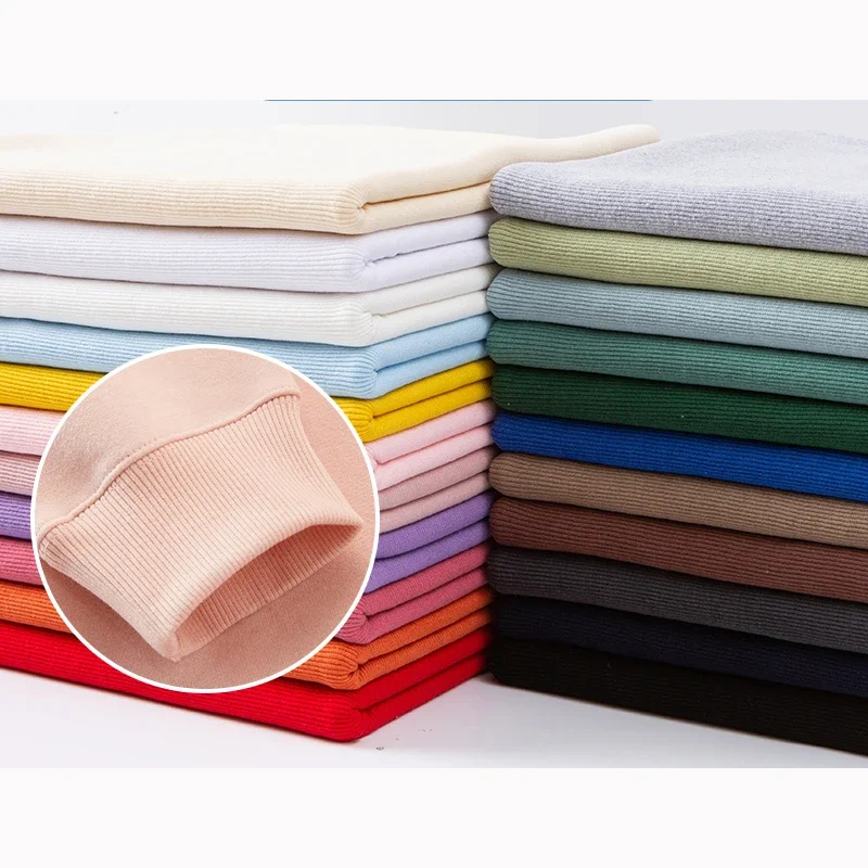 Эластичная хлопковая трикотажная ткань в рубчик 2X2 полосатая РЕБРИСТАЯ МАНЖЕТА