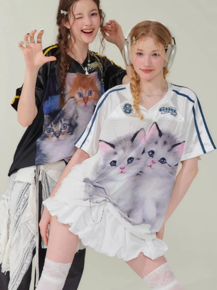 Футболка женская с V-образным вырезом свободная Спортивная быстросохнущая