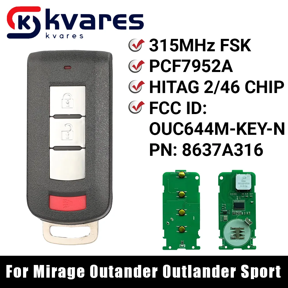 

KVARES OUC644M-KEY-N Умный дистанционный ключ для бесключевого доступа для Mitsubishi Lancer Outlander Galant 2008-2019 315 МГц с 46 чипом без марки