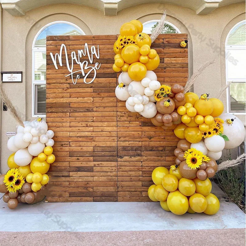 

126pcs Yellow Sand White Brown Balloons Garland Kit Bee Party Balloon Arch 1st 2nd Birthday Baptism Baby Shower Decor Supplies