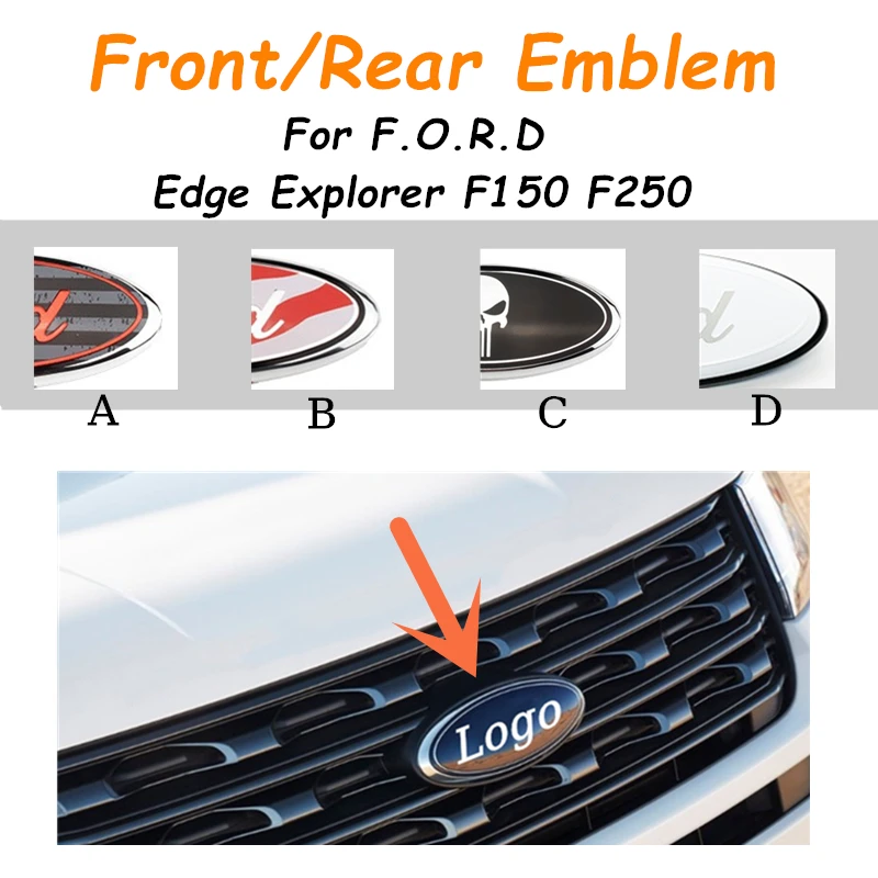 Car Front/Rear Emblem Stickers Auto Hood Emblem Badge Rear Trunk Sticker For Ford F150 F250 Explorer Edge Accessories