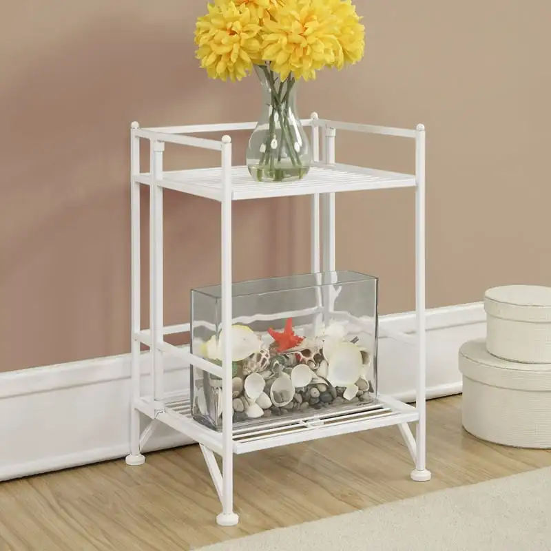 

2 Tier Folding Metal Shelf Bookcase, White