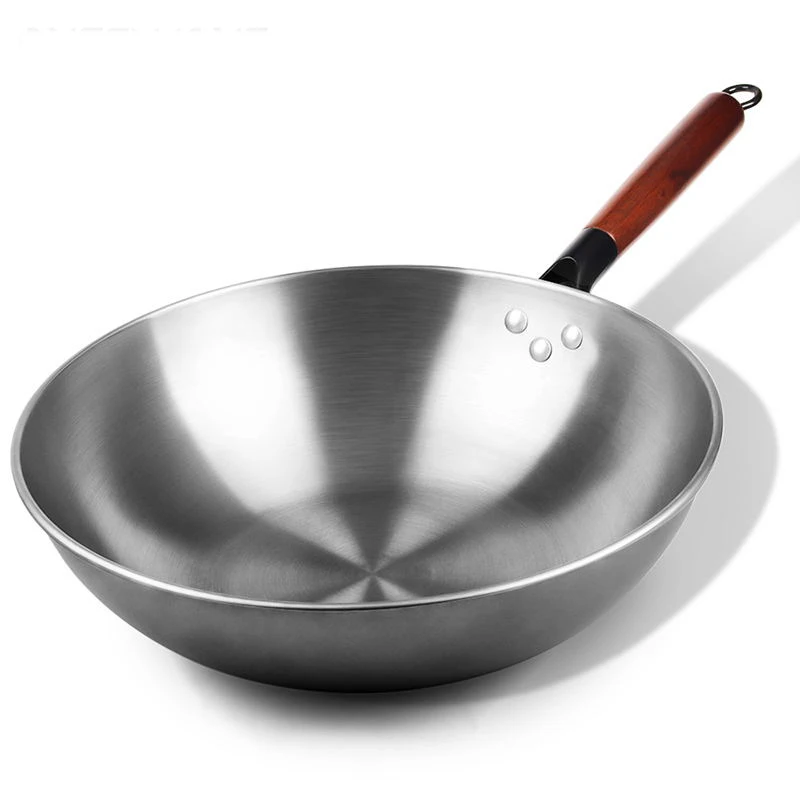 

34cm Chinese Wok Uncoated non-stick Wok Steak and Egg Frying Pan Removable Wooden Handle Dishwasher Completely Kitchen Cookware