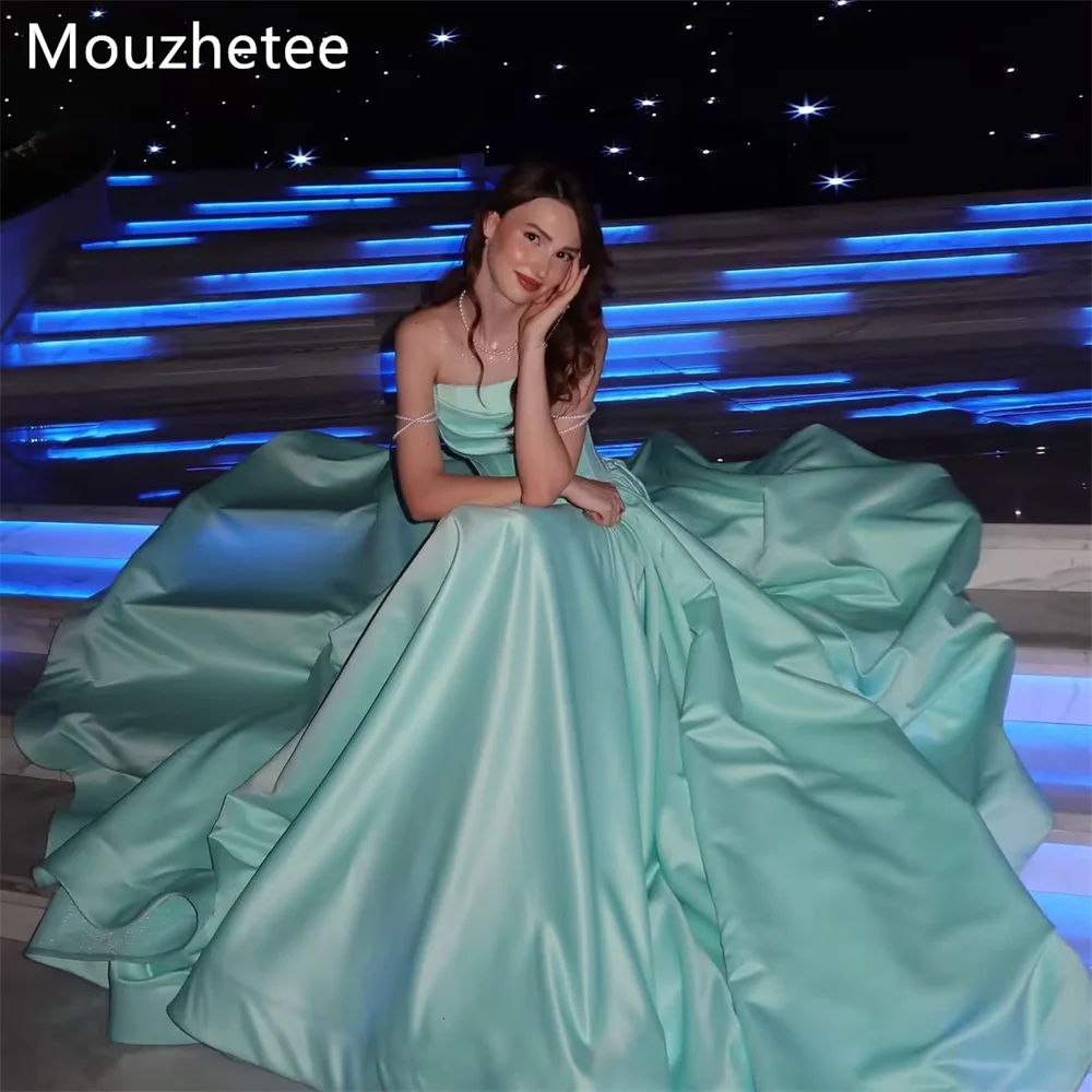 Фото Элегантные вечерние платья Mouzhetee А-силуэта с открытыми плечами и плиссировкой, нарядные платья для женщин, простые выпускные платья на заказ 202 №1