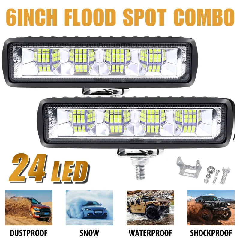 

24 LED 72W Work Light Car Spotlight 12V-60V High Brightness Headlights for Truck Offroad Motorcycle Waterproof Fog Lamp