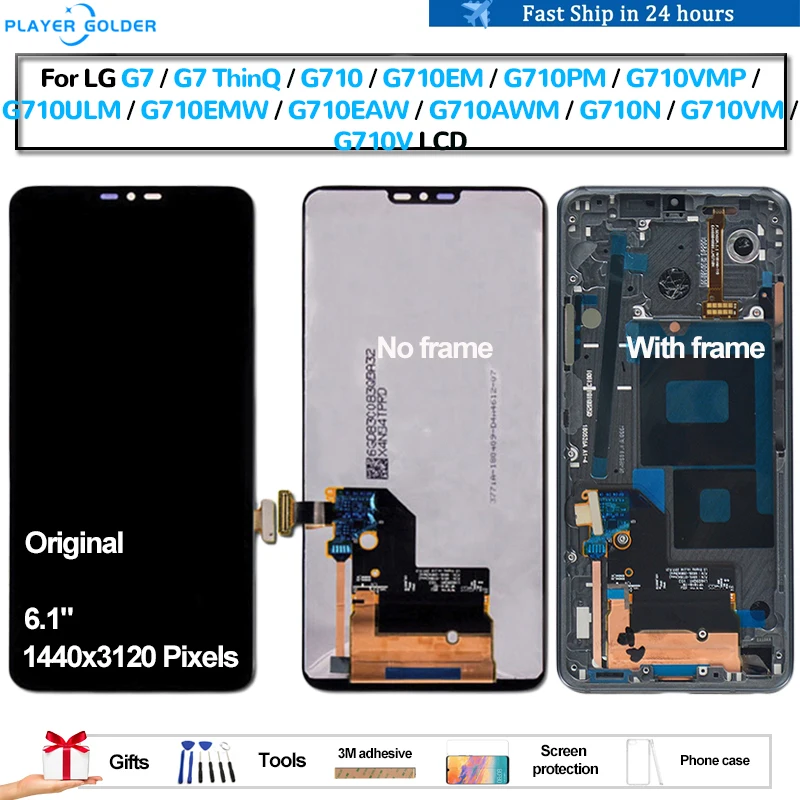 Фото Оригинальный ЖК-дисплей Pantalla для LG G7 ThinQ G710 G710N G710EM G710ULM G710EMW G710AWM, сенсорная панель, дигитайзер экрана в сборе №1