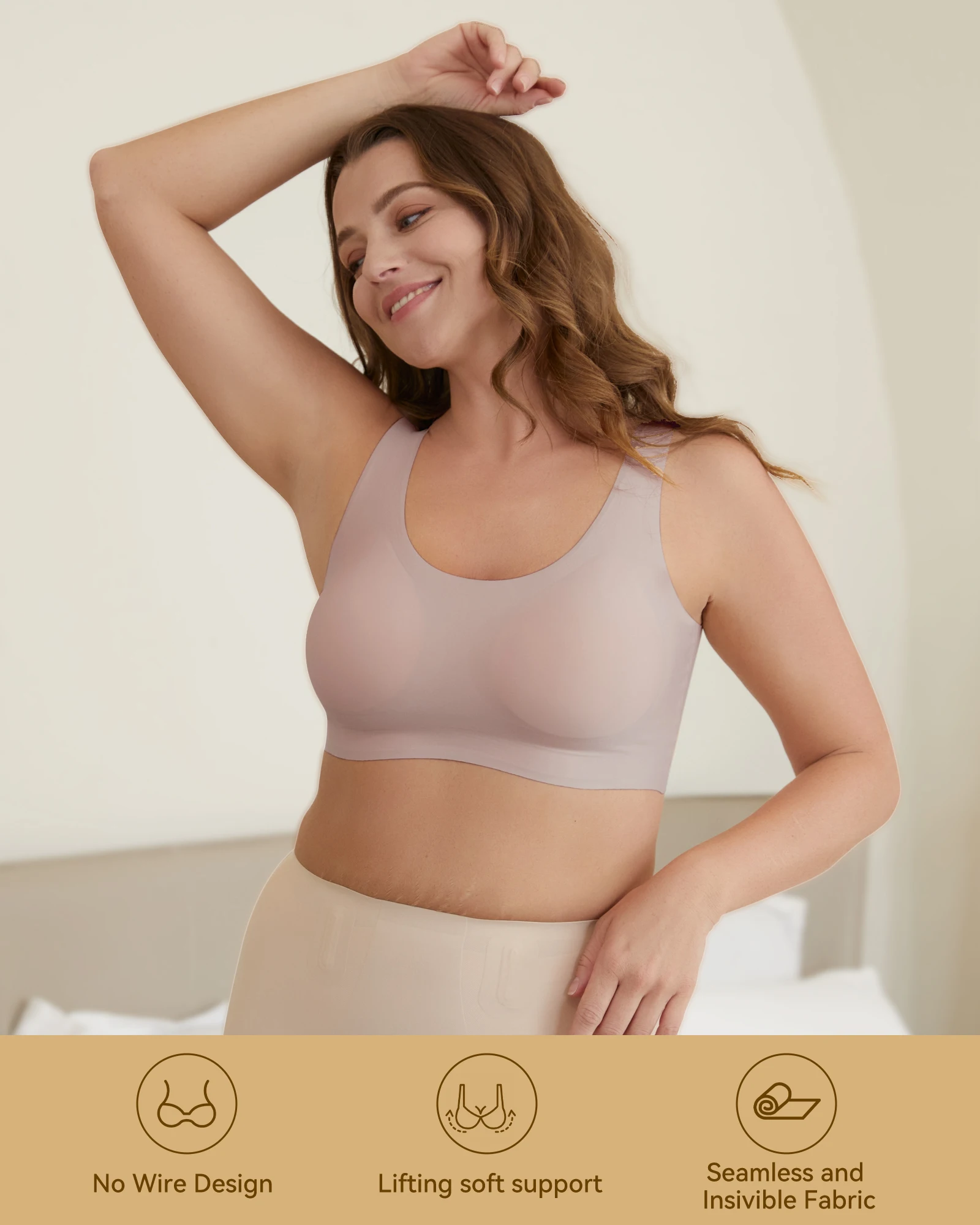 Niidor Women's Seamless Bra Invisible Wireless Bras Soft Comfy Daily Bra Female Wirefree T-Shirt Lingerie with Removable Pads