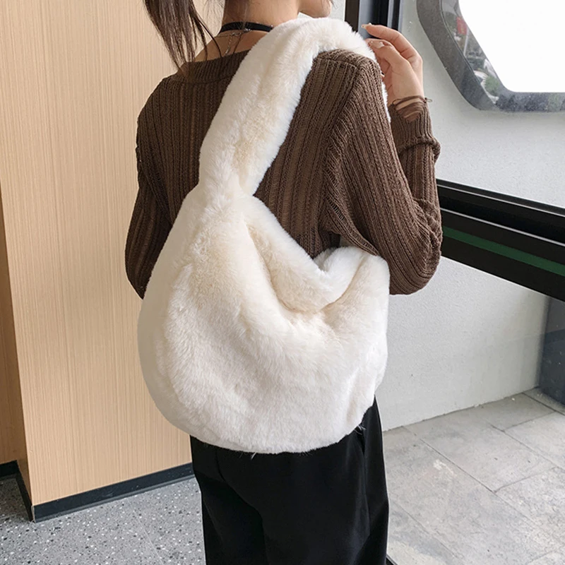 

Women's Plush Fluffy Tote Bag Student Soft Shoulder Autumn and Winter Handbags Tote Messenger Ladies Fashion Satchel Purse New