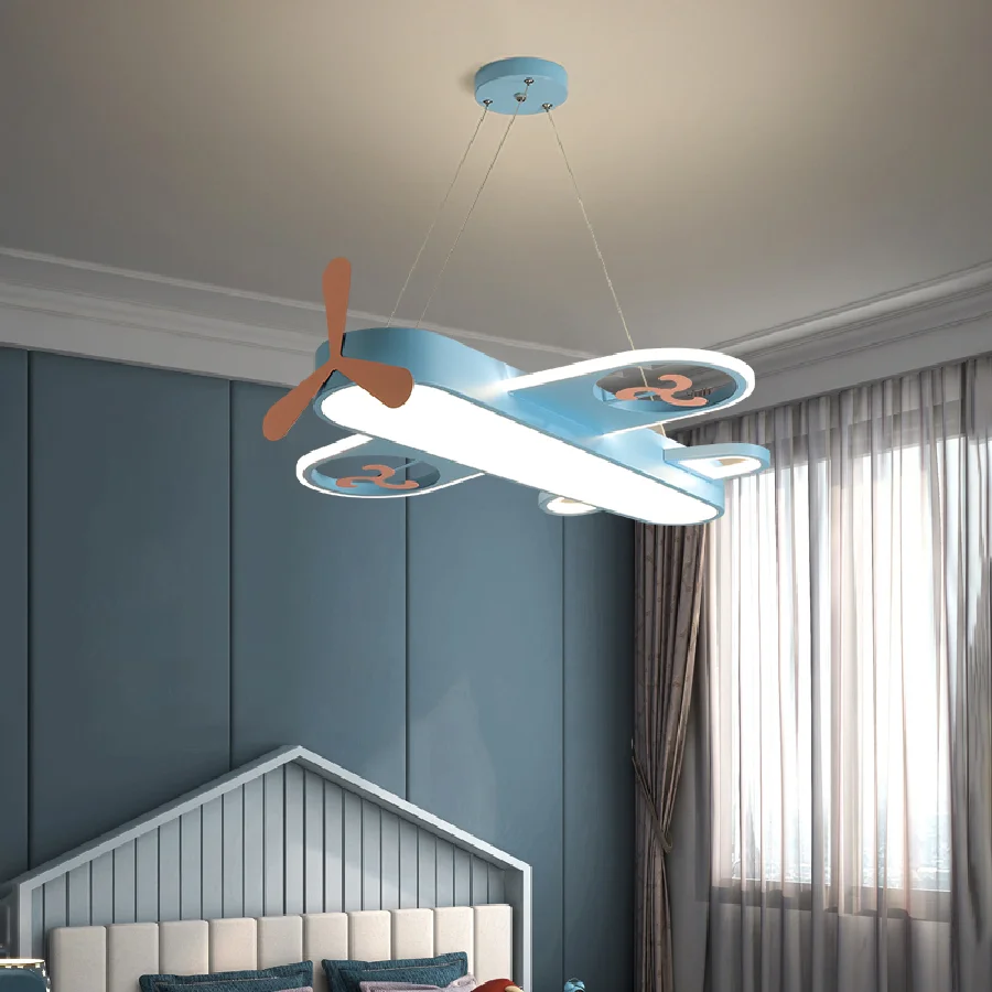 

Креативная самолетическая современная люстра для детской комнаты, лампа для домашнего декора, светодиодная люстра розового/синего цвета д...