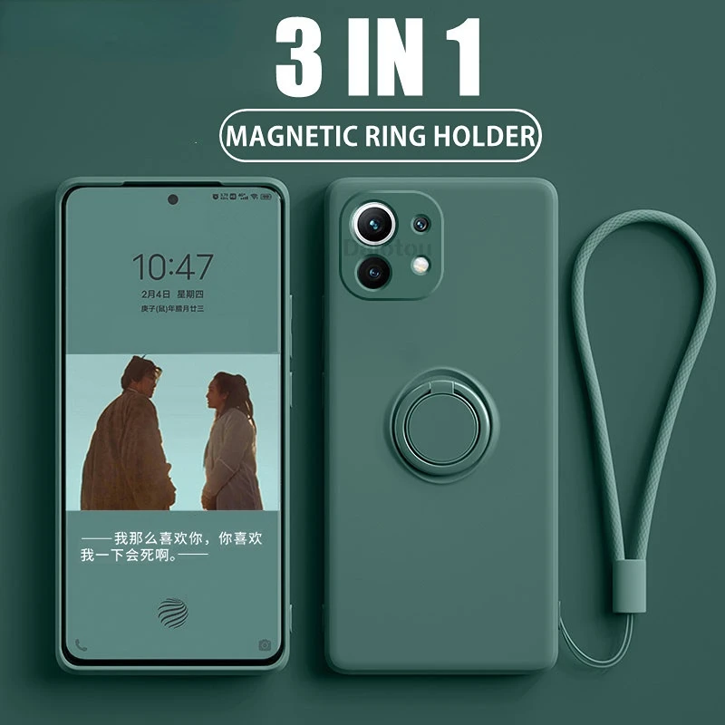 

Чехол для телефона из жидкого силикона с магнитным кольцом-держателем для Xiaomi Mi 11T Pro 10T 10 11 Lite Ultra Poco M3 M4 X3 Pro NFC GT F3 F2