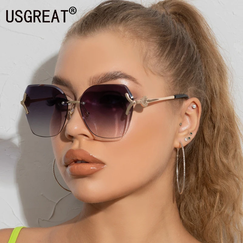 

Модные женские солнцезащитные очки без оправы с градиентными квадратными океанскими линзами, шикарные дизайнерские солнцезащитные очки с ...