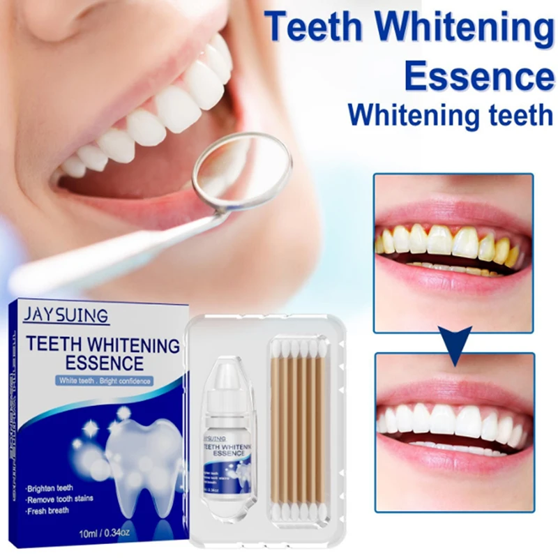 

10ml Teeth Whitening Essence Tooth Brighten Liquid With Cotton Swabs Dental Cleansing Serum to Remove Tooth Stains Oral Hygiene