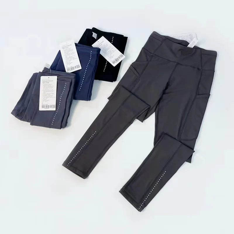 

Женские штаны Lulu с карманами, Леггинсы для йоги, спортивные эластичные штаны с высокой талией, повседневные брюки длиной до щиколотки