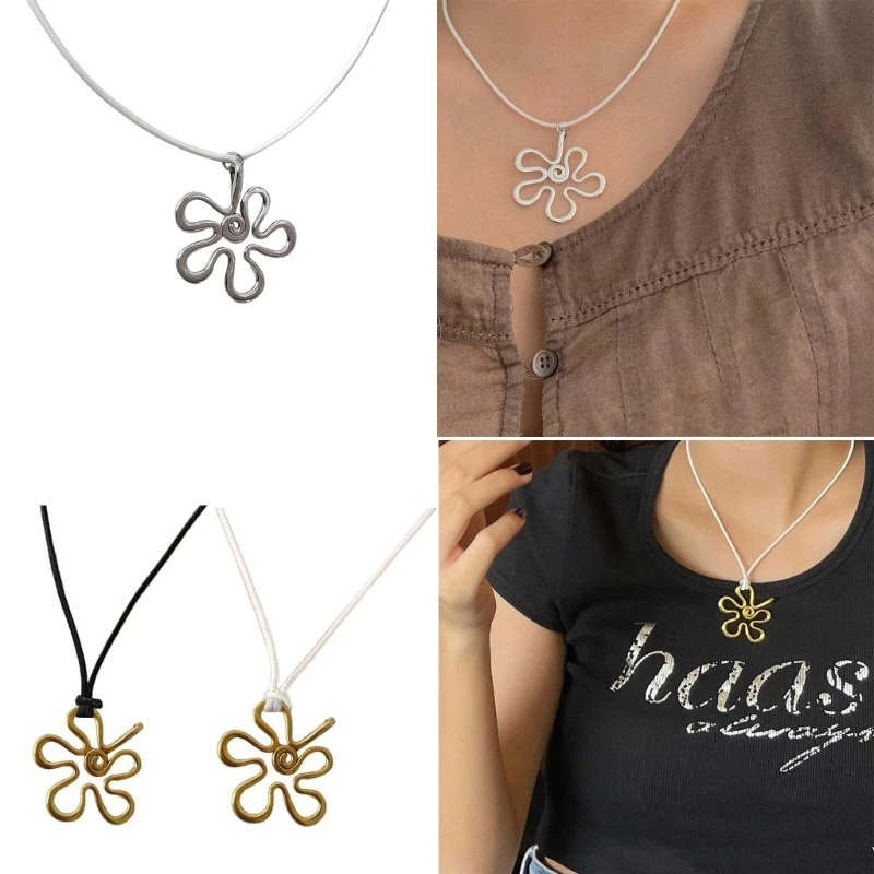 Ретро плетеная восковая веревка с большим цветком женское ожерелье в стиле