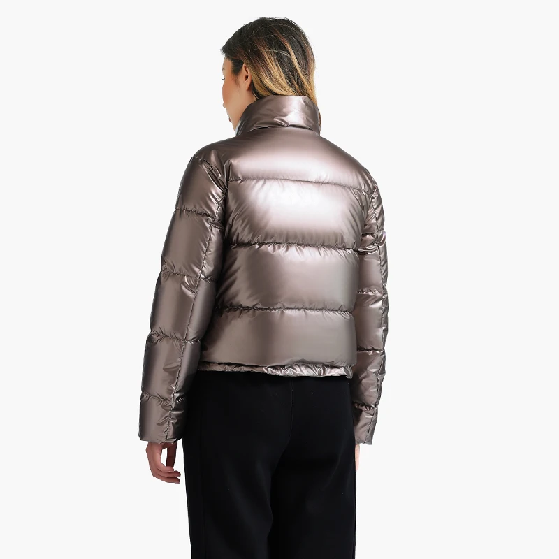 SANTELON Winter Thick Parka Short Padded Puffer Jacket Coat For Women Fashion Solid Golden Grey Outdoor Casual Warm  Outwear
