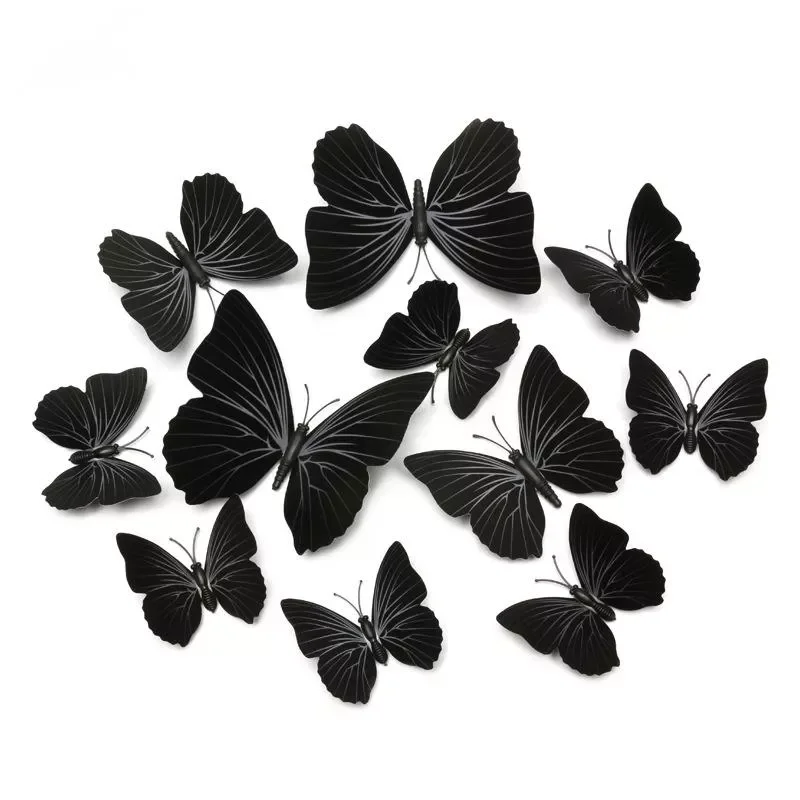 

12PVC Black Decorative Butterflies On The Wall Stickers Home Decor Living Room Bedroom Door Sticker Home Decoration Accessories