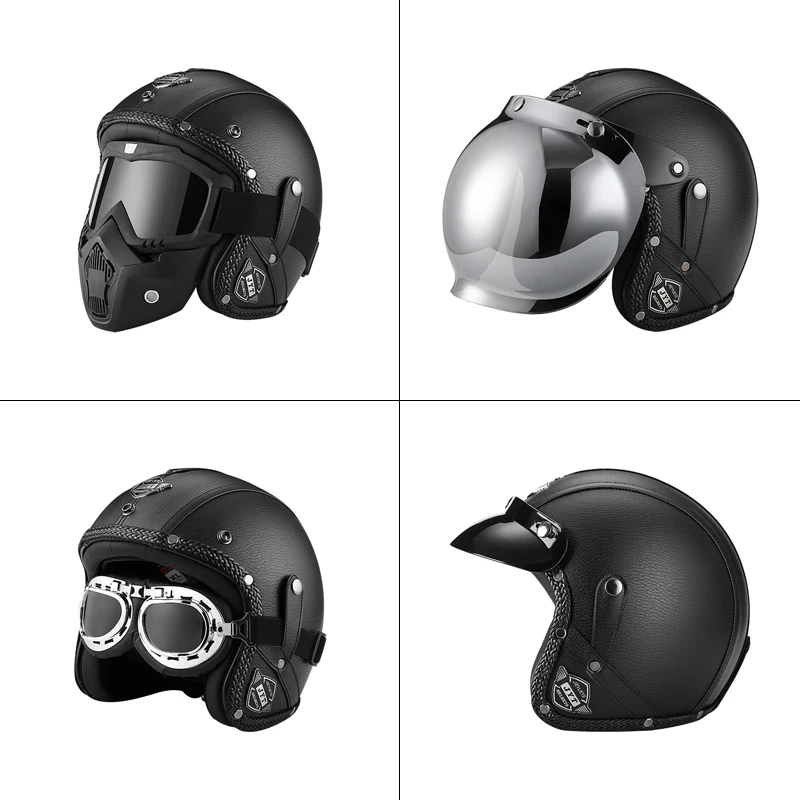 Шлем с открытым лицом в стиле ретро кожаный мотоциклетный Helmet3/4 Chopper Bobber Cafe шлем
