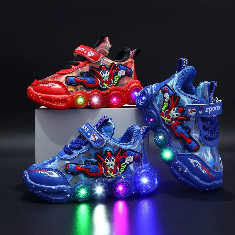 

Size 21-30 Children Boys Led Shoes With Lights Cartoon-man Luminous Sole Led Sneakers For Kids