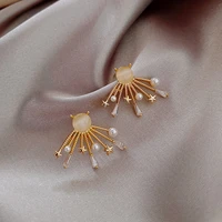 simulated pearl temperament earrings for women 2022 gold color metal shiny crystal geometric small drop earrings korean jewelry