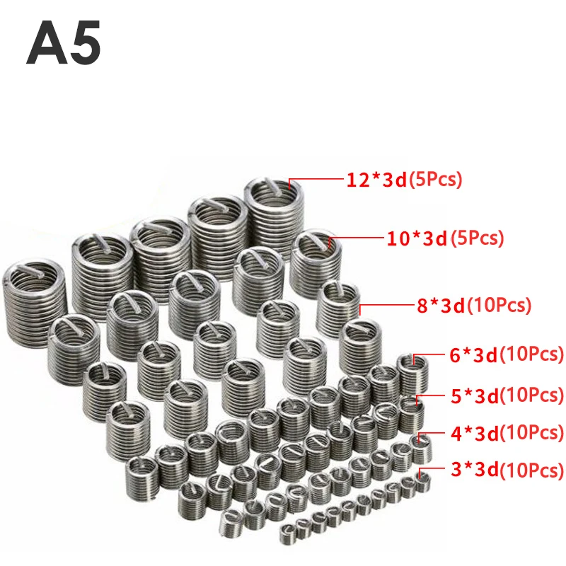 

60pcs/set M3-M12 2.5d 3d Fastening Thread Insert Set Stainless Steel Repair Tool Insert Kit Household Hardware Tool Parts