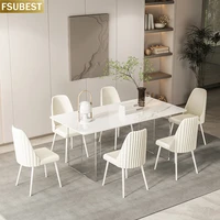 FSUBEST Fashion Modern Rock Slab Dining Table With Dinning Chair Set Clear Acrylic Base Dinner Tables Set Cuisine Avec Chaise