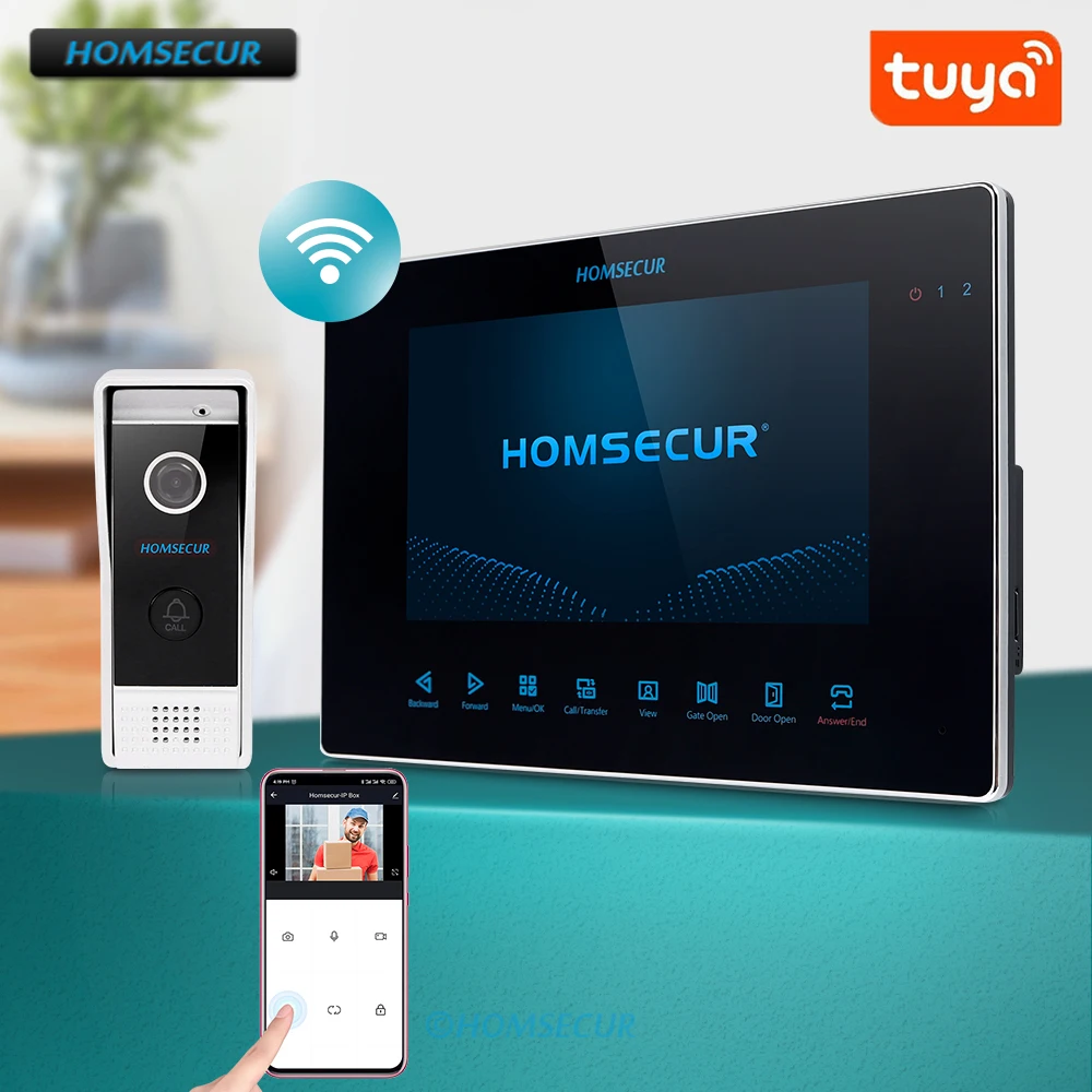 

HOMSECUR 4 Wire Tuya WIFI 7" Video Door Phone Intercom HD Waterproof Doorbell Camera 110° Voice Message Recording/Snapshot