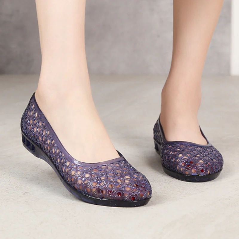 

Women Low Pricing Transparent Wedges Shoes Chunky Heels 2cm Yellow Blue Mary Jean Anti-Slips Pumps Round Toe Cut-Outs Breathable