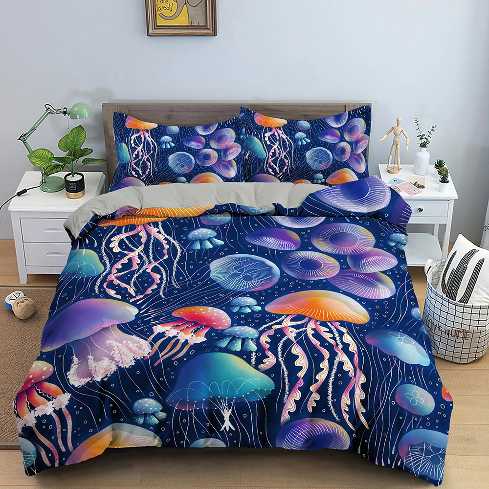 

Bedding Set 3D Printed Polyster Comforter Cover for Boys Girls Deep Water Life Breathable Quilt Cover Kids Bedding Set