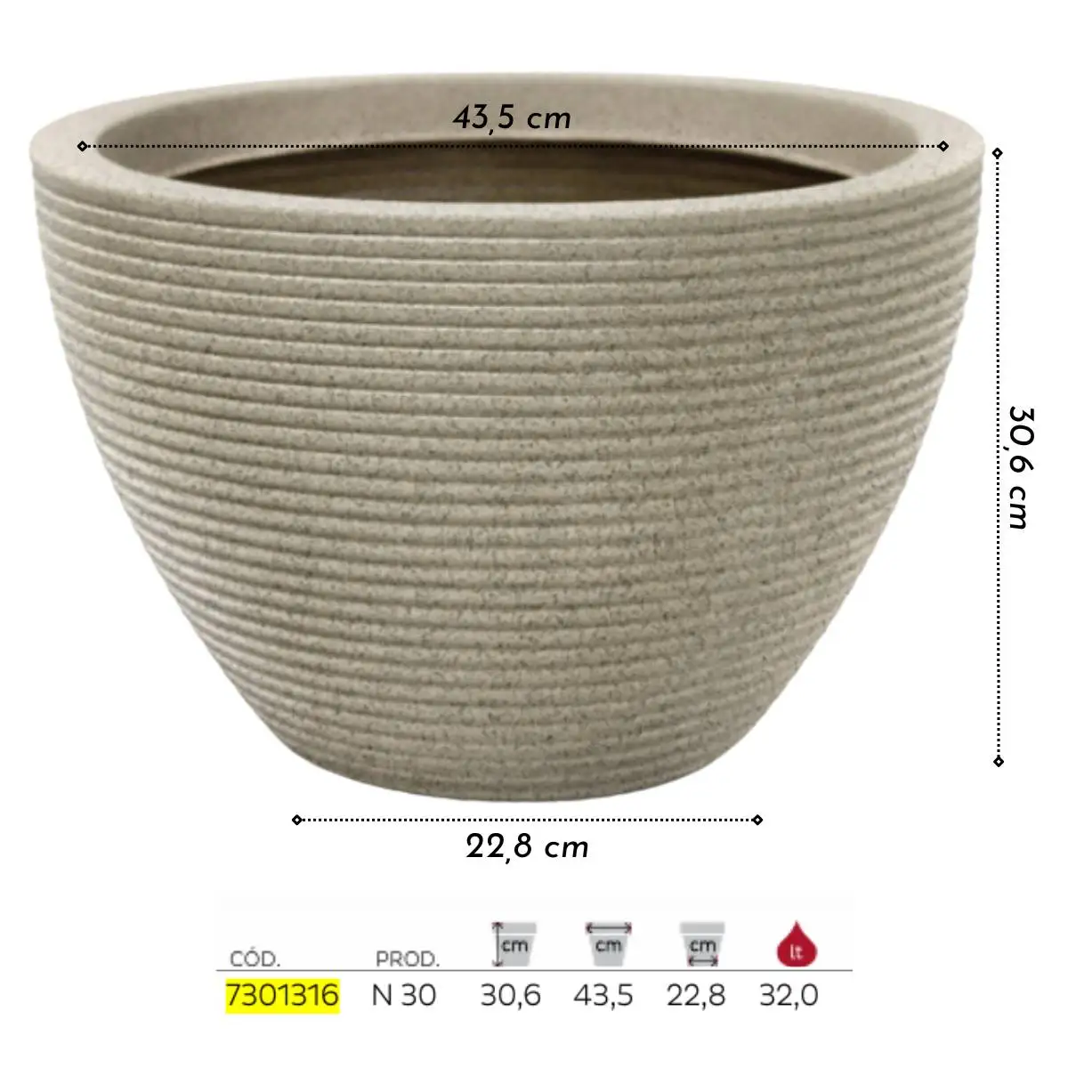 Низкие овальные вазы Riscatto 30 (32L) цветной гранит