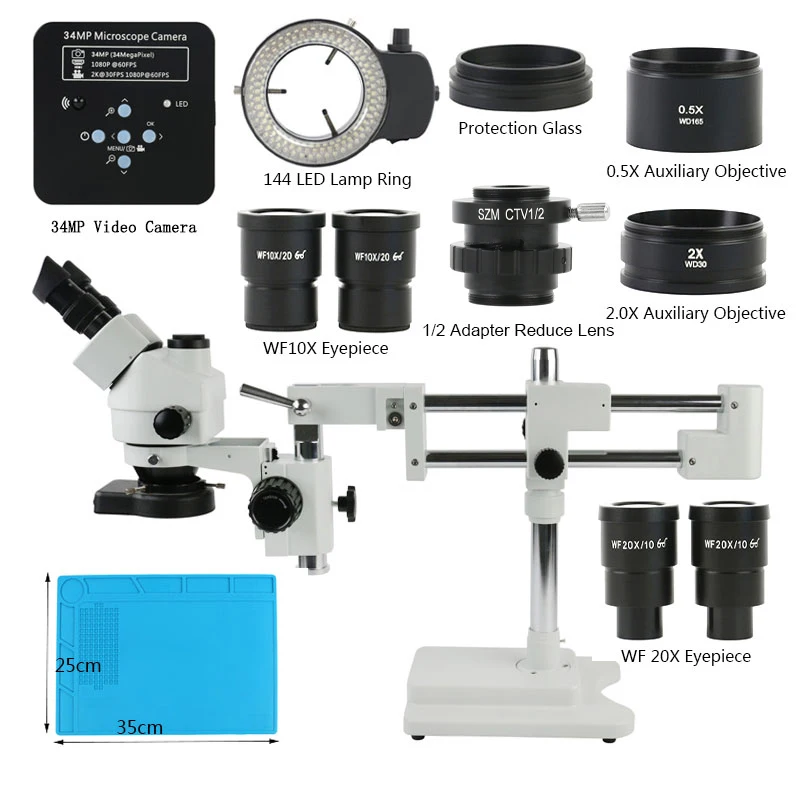 

3.5X-90X Double Boom Zoom Simul Focal Trinocular Stereo Microscope 34MP HDMI USB SMD Microscopio Camera Phone PCB Repair Tools