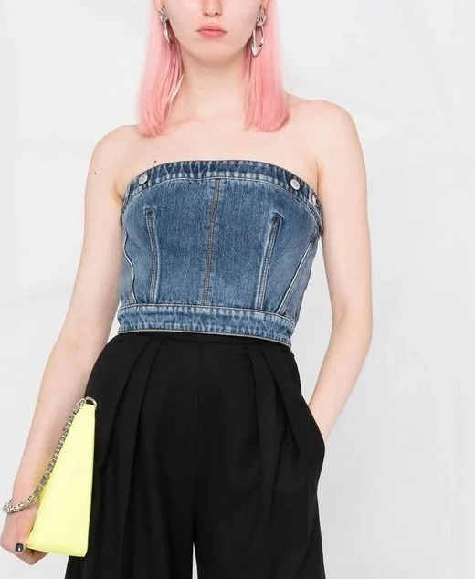 

125797 Luxury Designer Clothes Fashion Classic Trendy Denim Undergarment Covering The Chest and Abdomen Top
