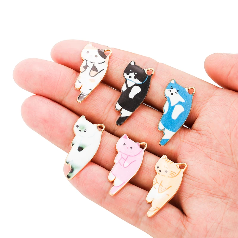 Милый эмалевый Кот из металлического сплава золотого цвета, 8 шт., 29x13 мм, блестящая подходящая фурнитура для изготовления ювелирных изделий своими руками