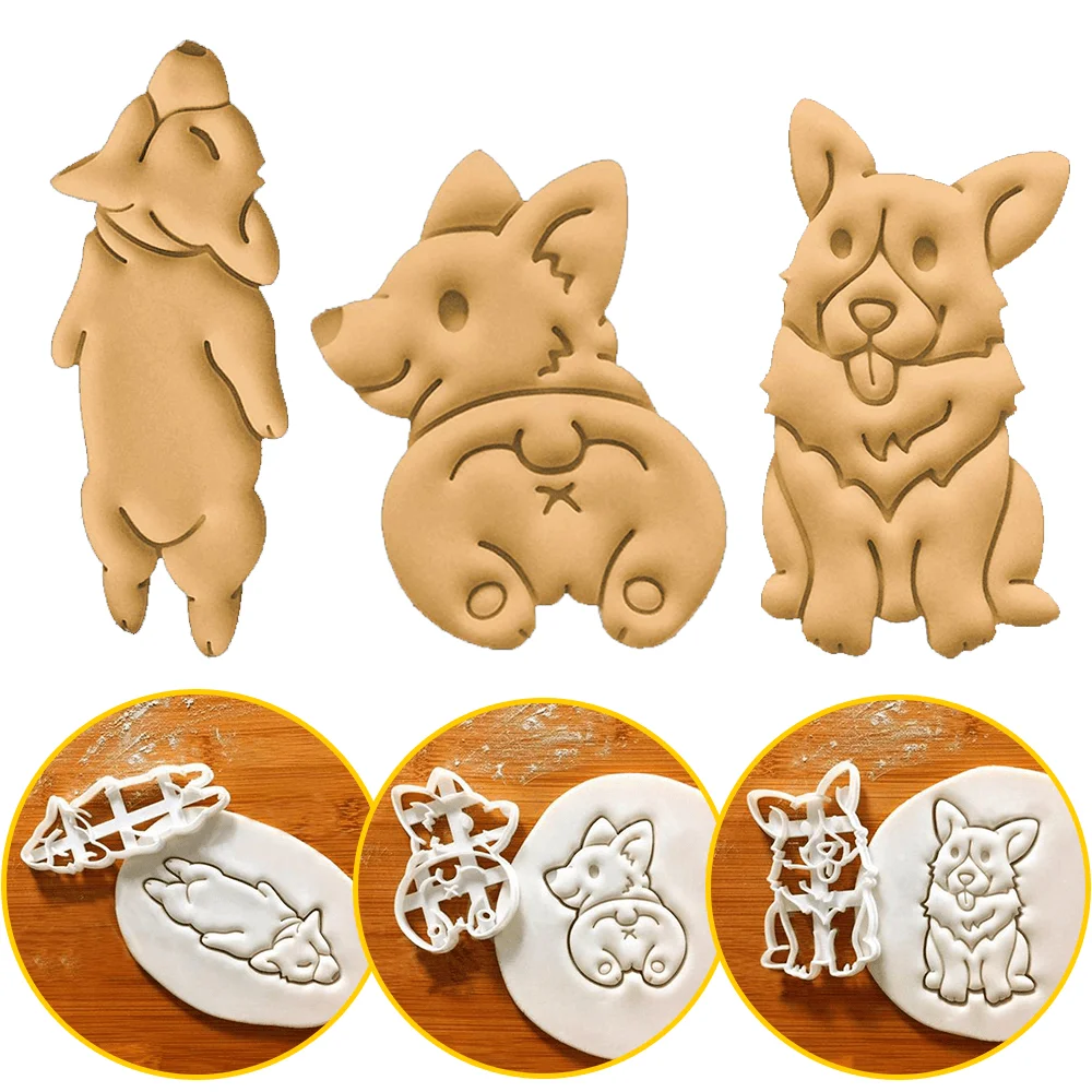 

3Pcs/set Cookie Cutters Mold Corgi Dog Shaped DIY Biscuit Baking Tool Cute Animal Cookie Stamp For Kids Kitchenware Bakeware