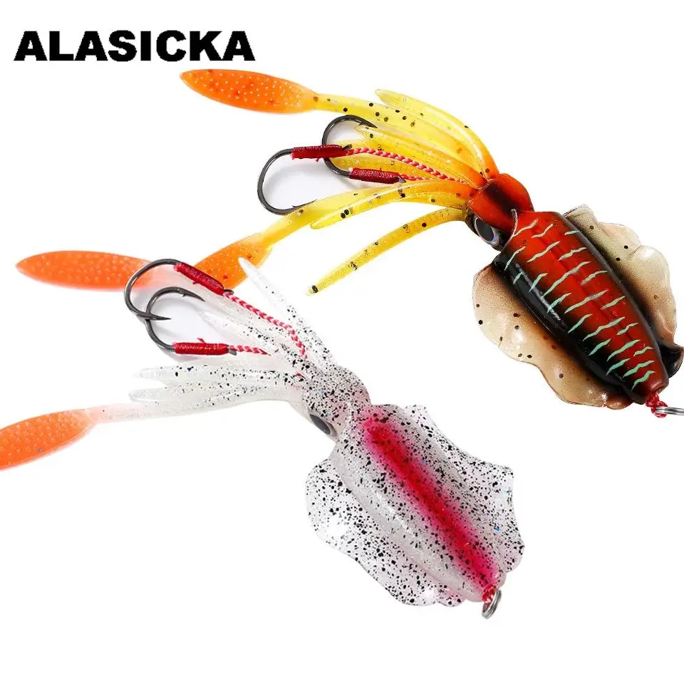

ALASICKA 1pcs 15cm 60g Fishing Soft Squid Lure Luminous/UV Squid Jig Fishing Lures For Sea Fishing Wobbler Bait with Hooks