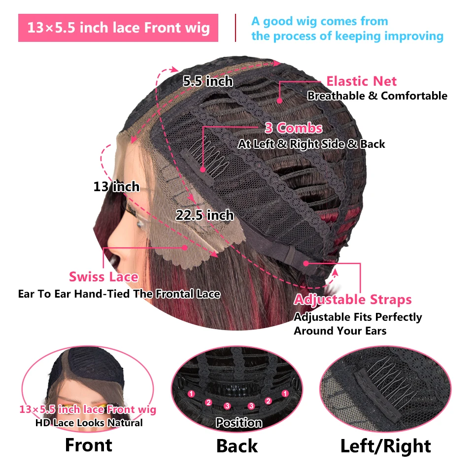 Purple Straight Bob Wig Brazilian Lace Part Human Hair Wigs For Women HD Highlight Wig Glueless Lace Front Wig With Bangs  DEBUT