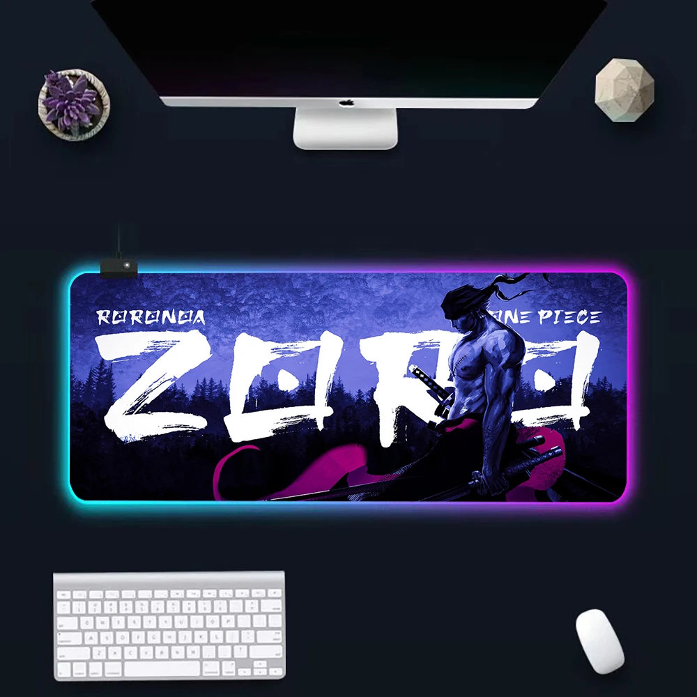 

Anime One Piece ZORO RGB Pc Gamer Keyboard Mouse Pad Mousepad LED Glowing Mouse Mats Rubber Gaming Computer Mausepad