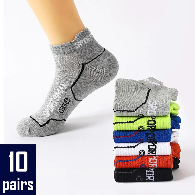 

10Pairs High Quality Men Ankle Socks Breathable Cotton Sports Socks Mesh Casual Athletic Summer Thin Cut Short Sokken Size 38-45