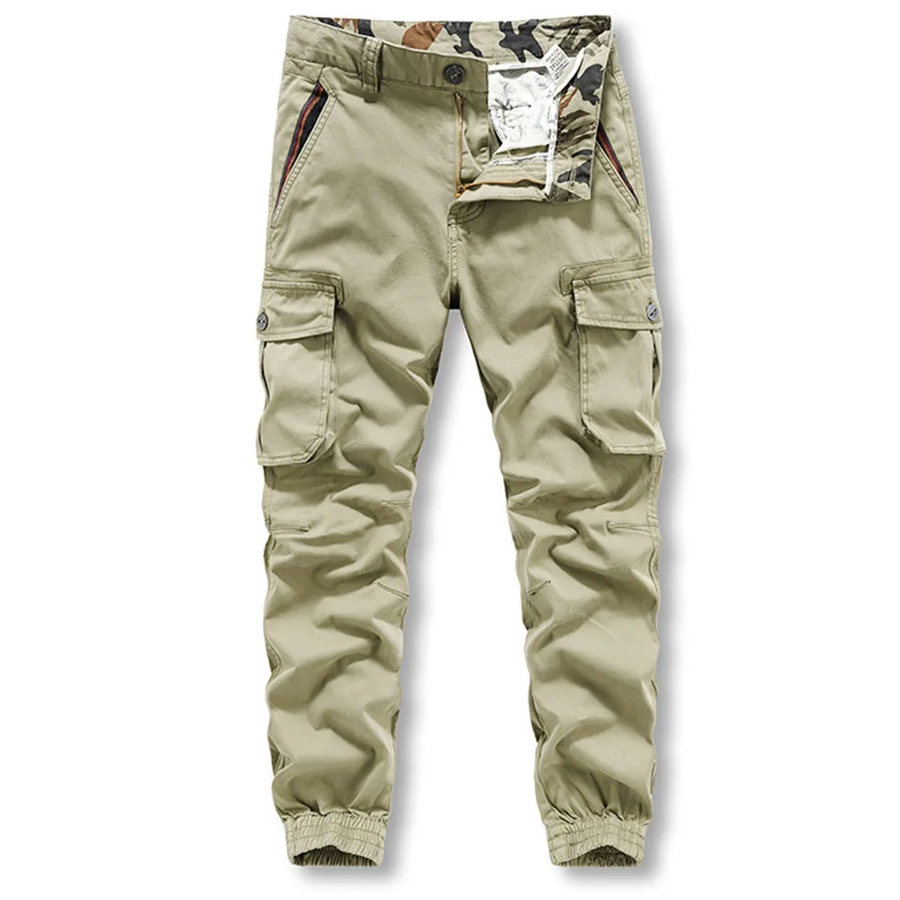 Men's Cargo Pants Fashion Casual Solid Color Insert Webbing Multi-pocket Sports Washed Cargo Pants Sports Pants Casual Pants