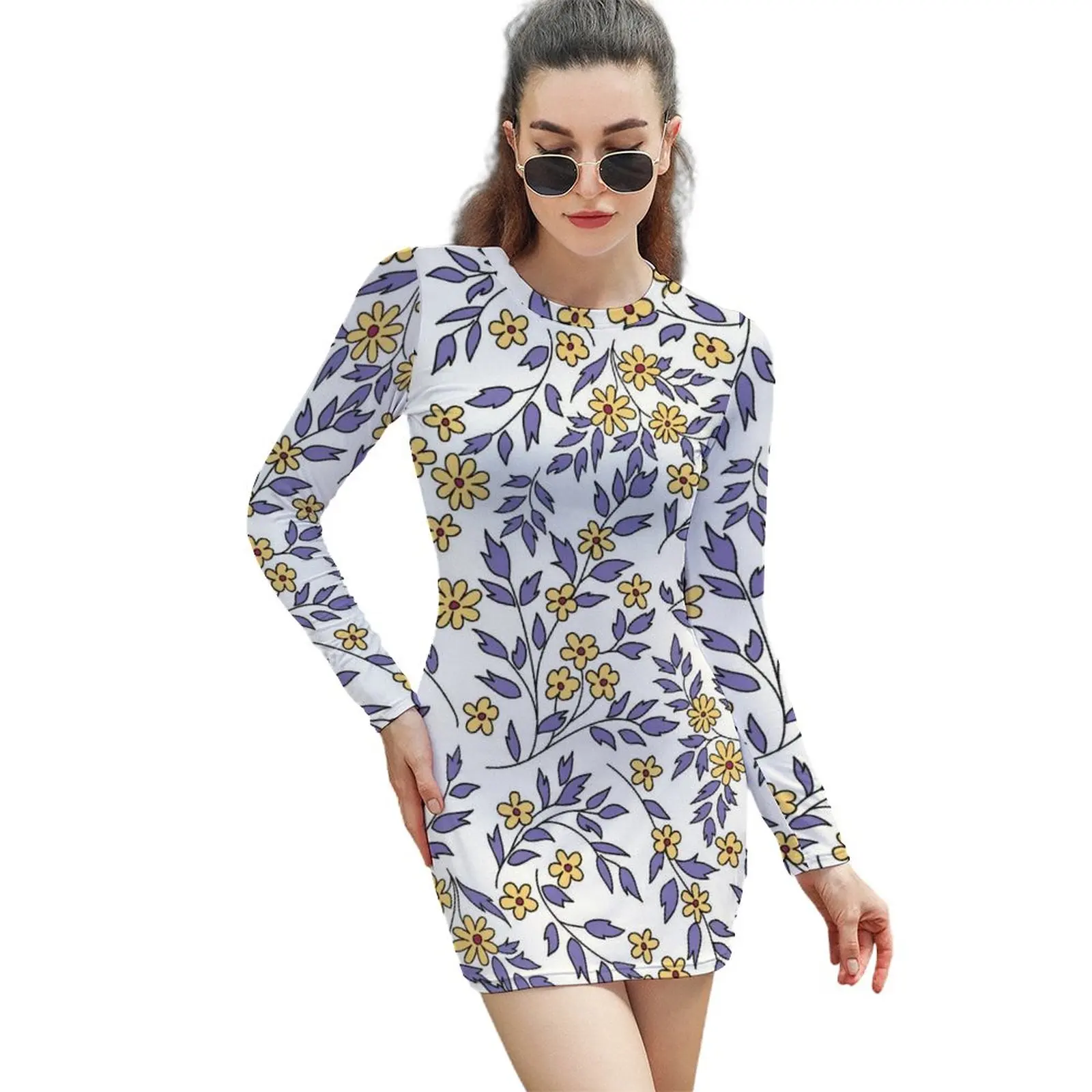 

Sexy Floral Long-sleeved Sheath Dress Humor Graphic Parties Woman's Dress Dresses Premium