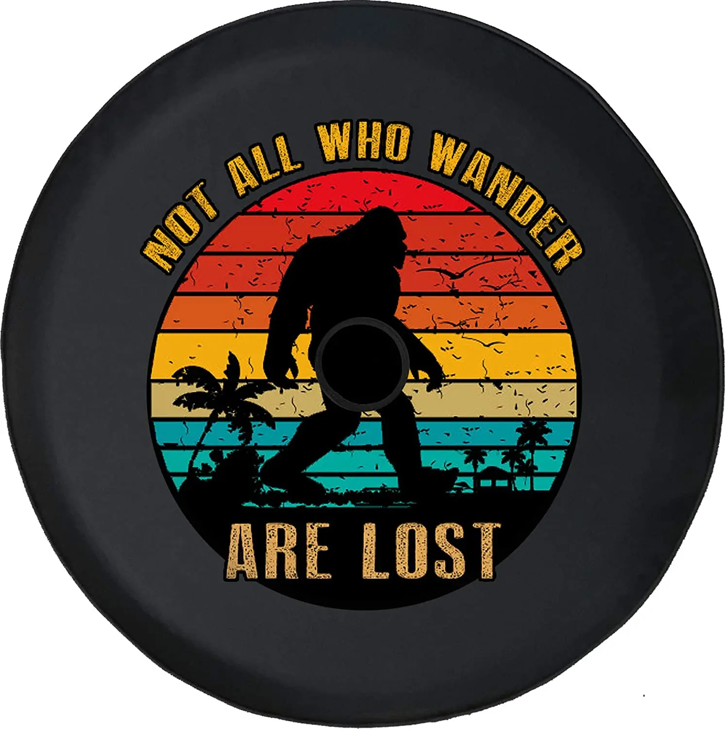 

American Unlimited Not All Who Wander are Lost Bigfoot JL Spare Tire Cover with Backup Camera Black Size 33 Inch