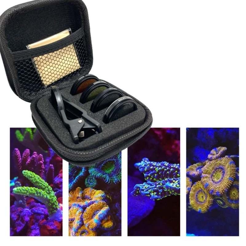 

4 in 1 Aquarium Lens Fish Tanks Marine Saltwater Sea Water Coral Reef Phone Camera Filters Macro Aquatic Terrarium