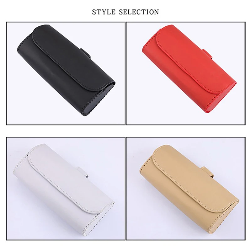 

Car Sun Visor Sunglasses Case Clip Hanger Magnetic Fastener Sunglasses Holder PU Leather Hand Sewn Glasses Case