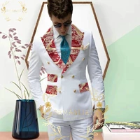 2022 custom made white groom tuxedos peaked lapel double breasted men suit prom wedding party mens suits costume jacketpants