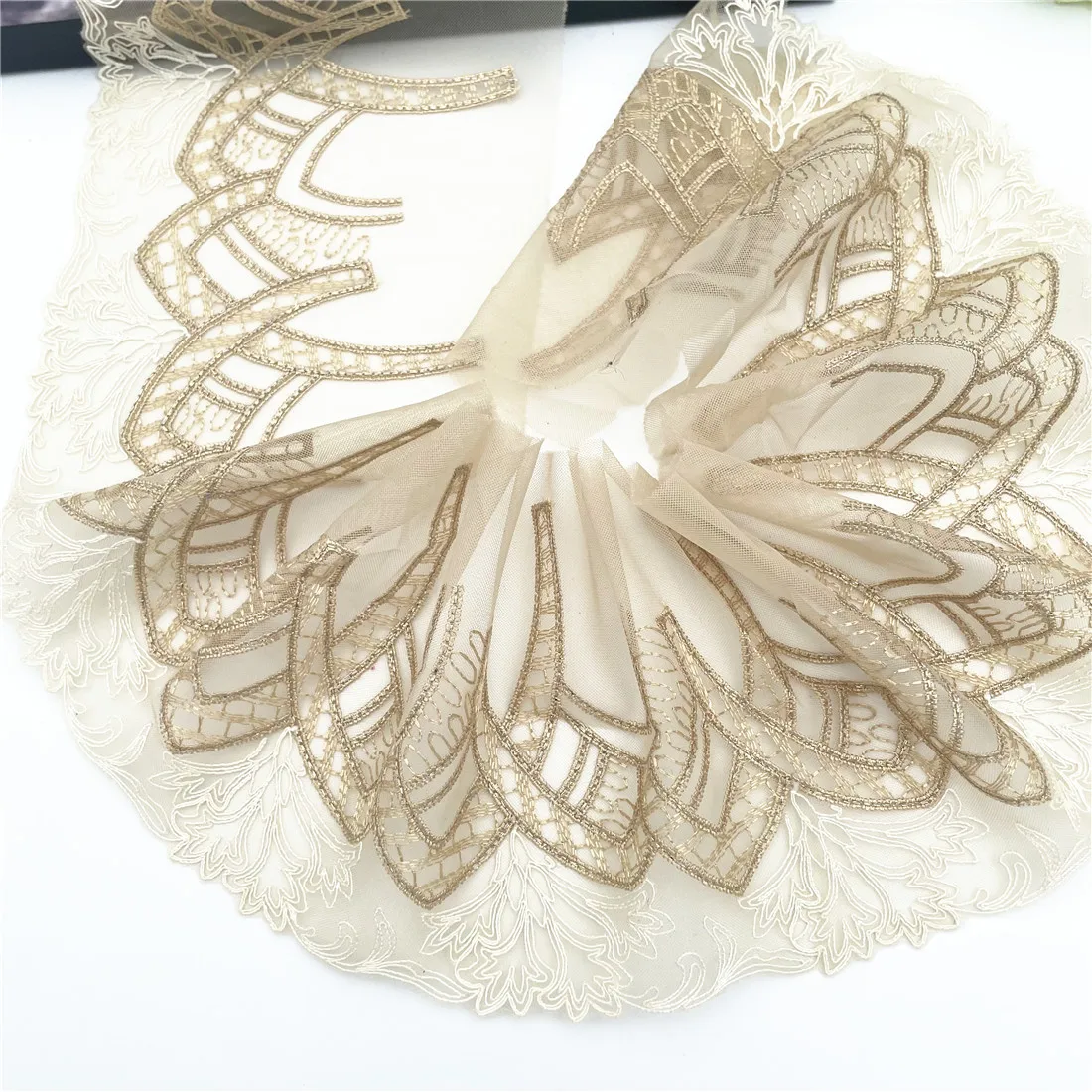 

3 Ярд/партия, ширина 12,50 см, абрикос с золотом, блестящая вышивка, кружевная отделка для юбки, подол, одежда, швейный материал, «сделай сам», тк...