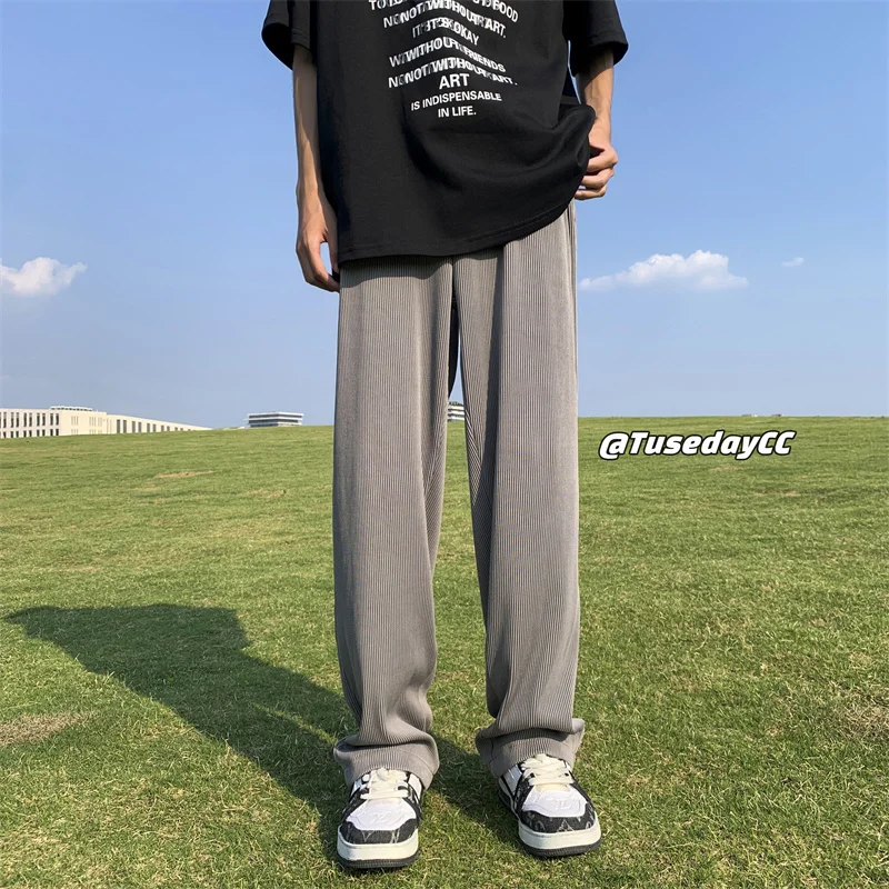 

Summer Ice Silk Pants Men Fashion Oversized Wide Leg Pants Men Streetwear Hip Hop Loose Pleated Pants Mens Baggy Trousers M-2XL