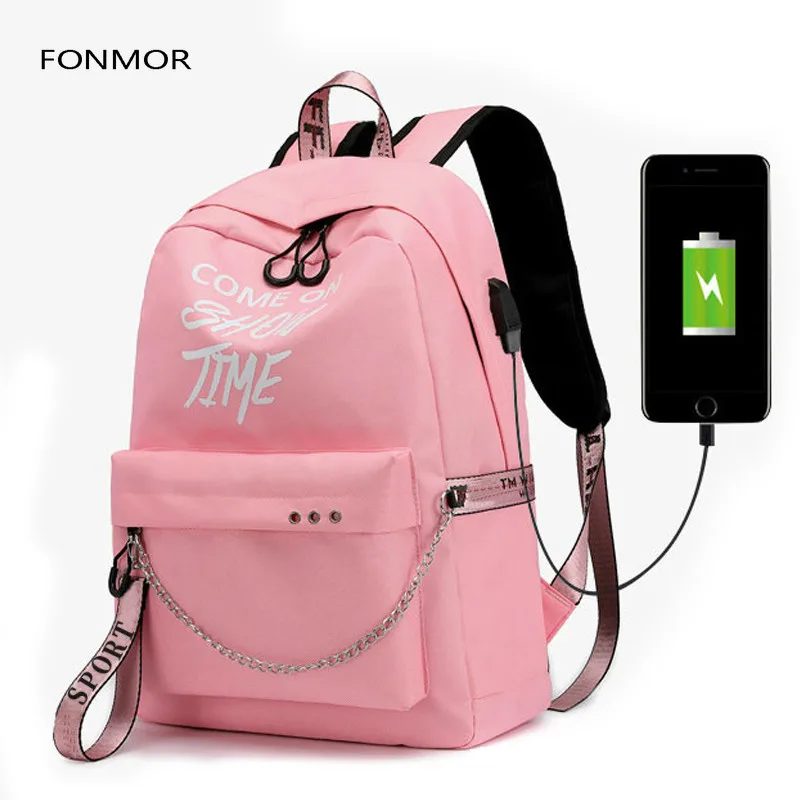 

Luminous USB Charge Women Backpack Fashion Letters Print School Bag Teenager Girls Ribbons Backpack Mochila Sac A Dos