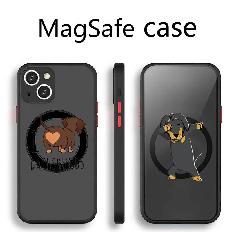 

Чехол для телефона с надписью «I Love Dachshunds», прозрачный Магнитный Магнит Magsafe для iPhone 13, 12, 11 Pro Max Mini, Беспроводная зарядка