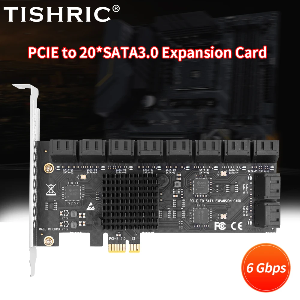 

TISHRIC PCIE 1X To Sata 20 Ports Adapter PCIE Sata PCI Express Expansion Card X1 X16 PCI Sata Controller PCIE 3.0 Add On Cards